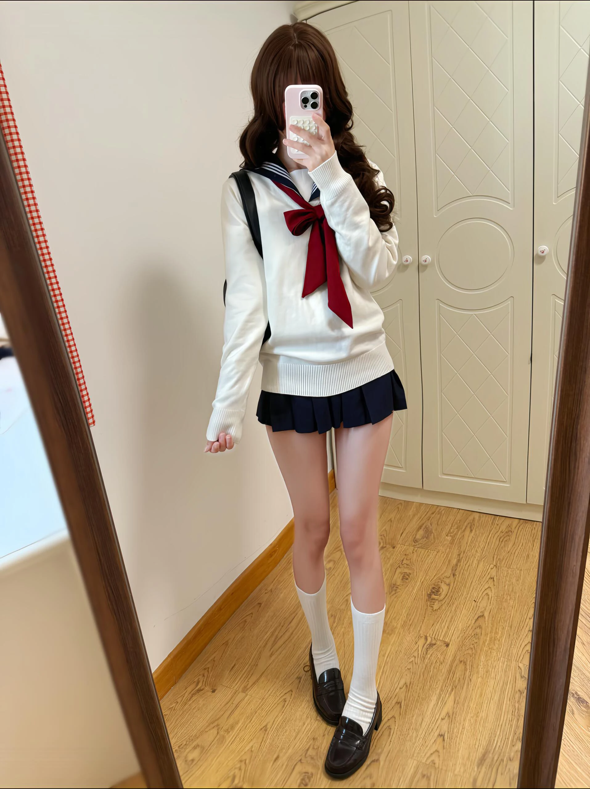 秋冬JK風白オーバーヘッドセーターロングスリーブジャケット女子和風スイートスクール風スカートセットストレートレッグ...