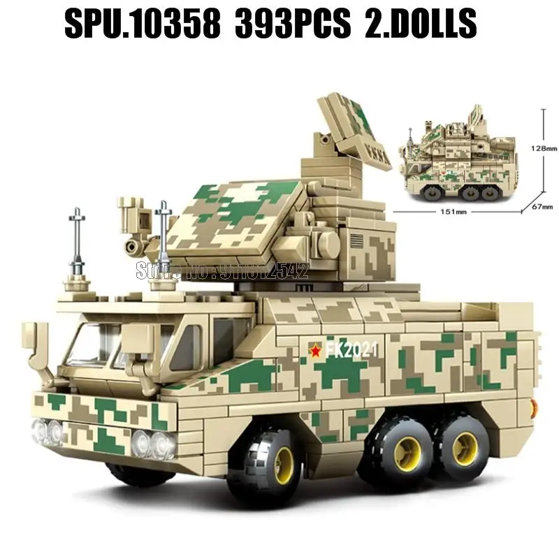 105603 393pcs Military Air Defense Missile Vehicle Army Weapon Boy 2 Solders Building Blocks Toy