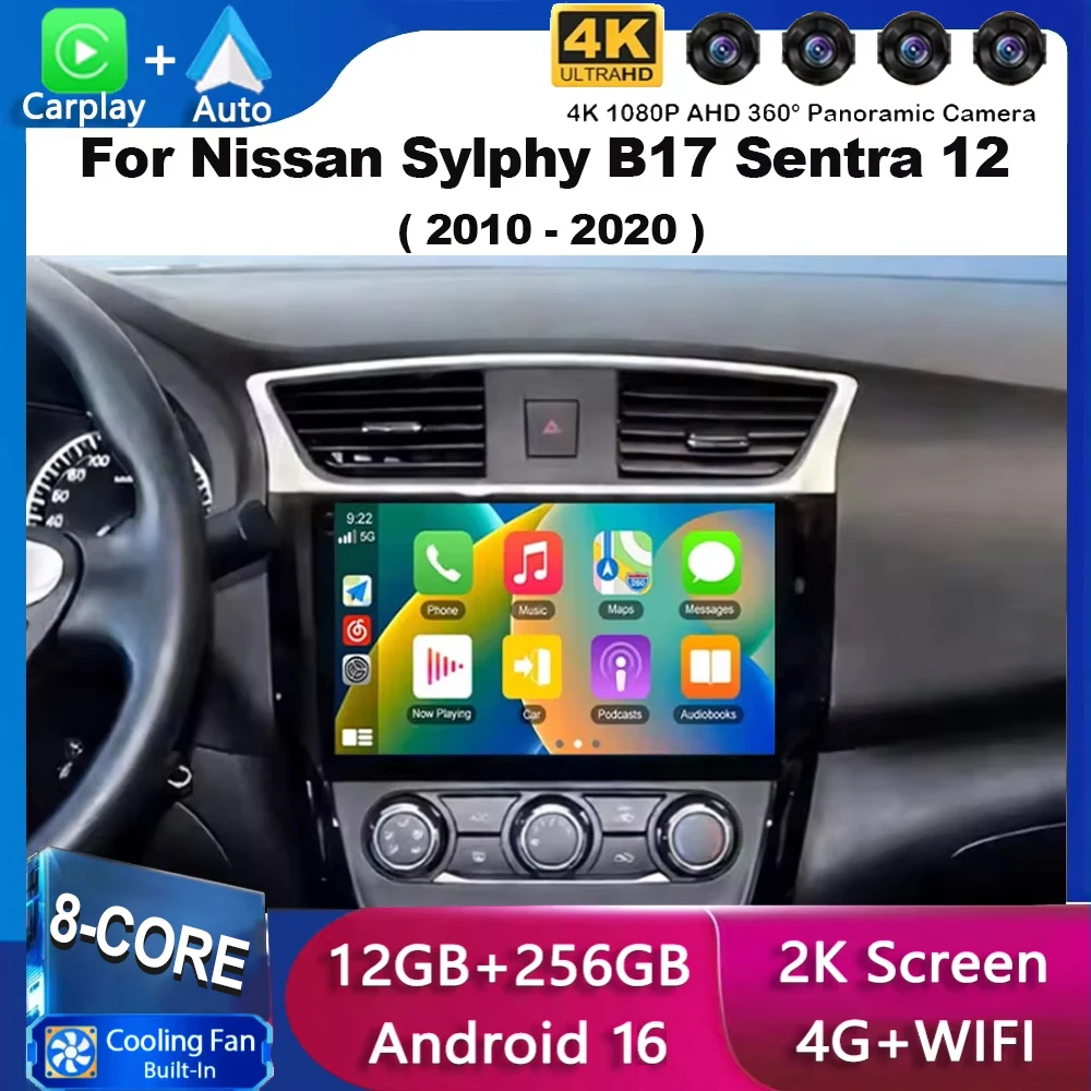 Android 16 Car Radio For Nissan Sylphy B17 Sentra 12 2010-2020 Navigation GPS Head Unit Stereo 5G WIFI Multimedia Car play