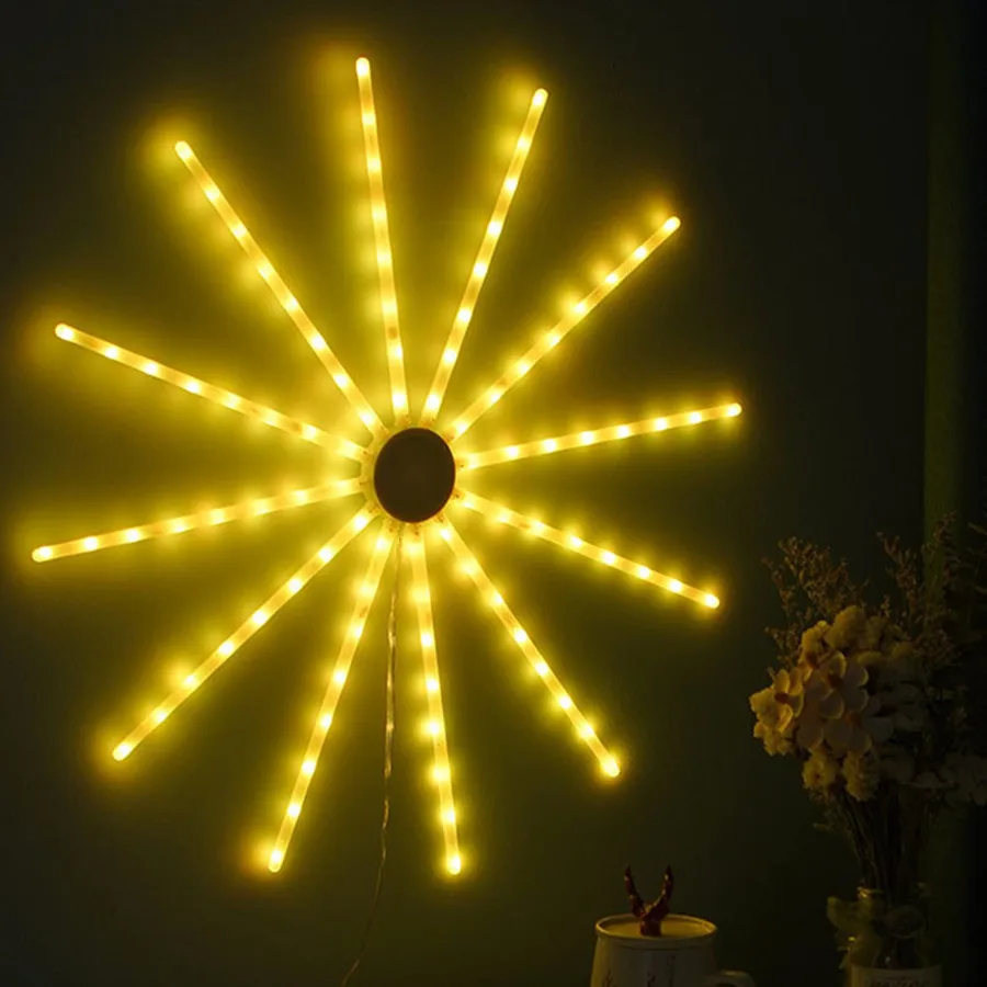 3D/Flat Type Hanging Firework Lamp USB Remote 10/18 Modes RGB Christmas Starburst Fairy Garland Lights Garden Decor String Light