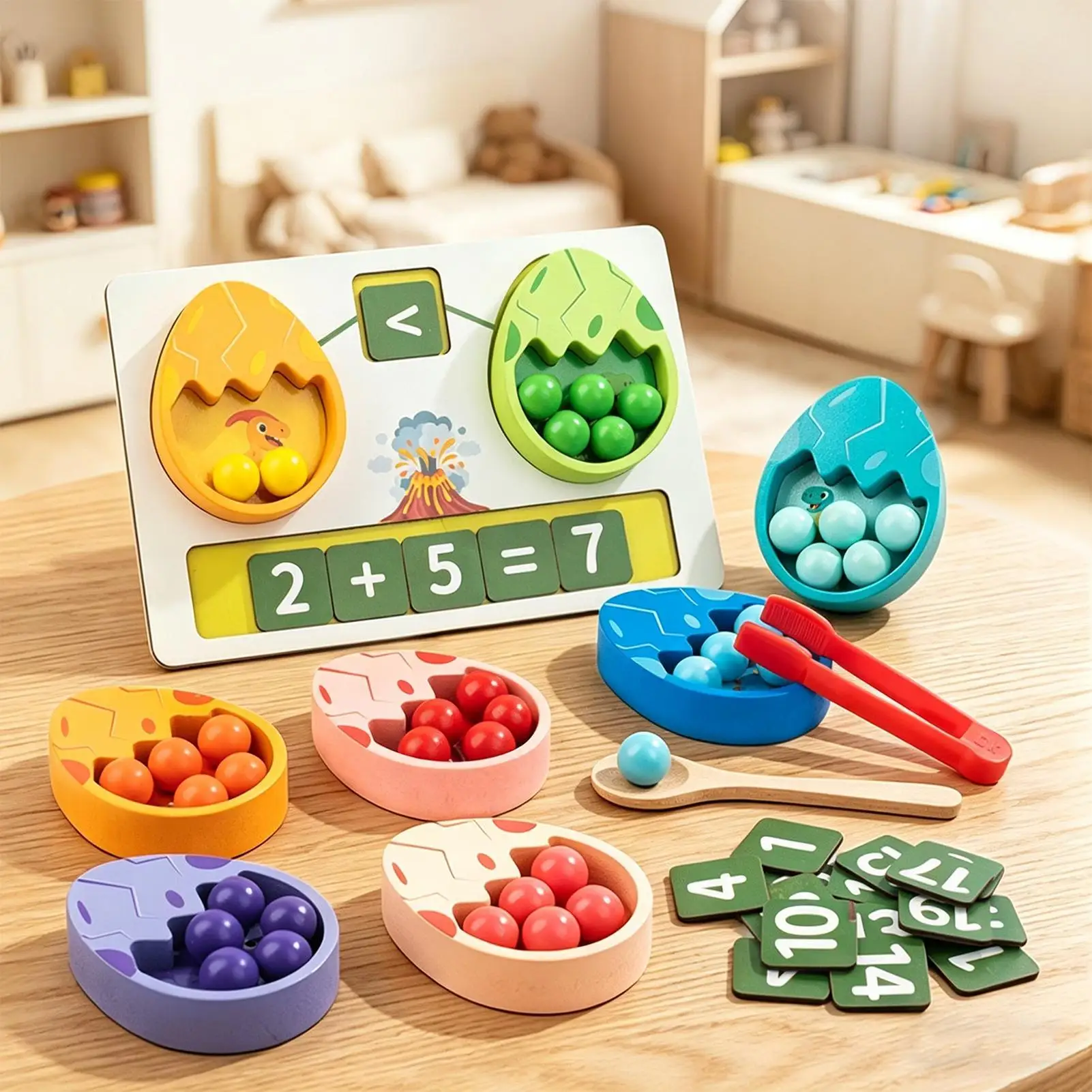 

Kid Dinosaur Clamp Bead Counting Game Montessori Color Sorting Math Addition Subtraction Learn Fine Motor Skills Development Toy