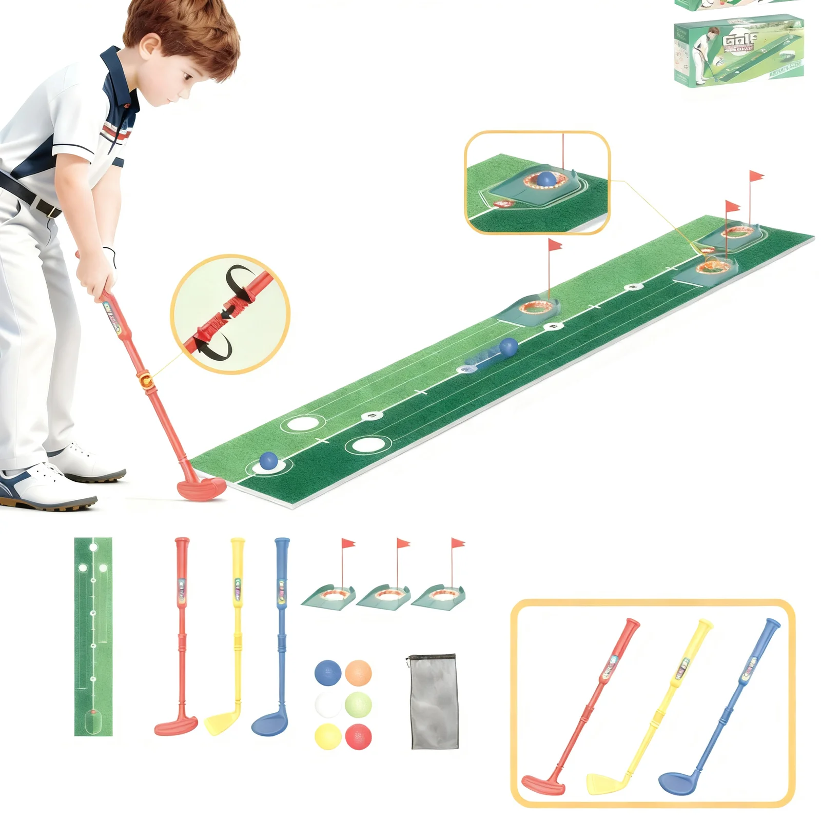 Kids Golf Putter Set 2 In 1 Golf Toy Colorful Light Indoor Outdoor Sports Toy Children