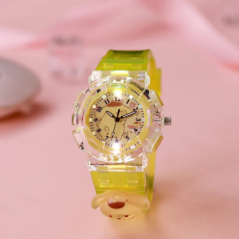 Sanrio Cartoon Children\'s Watch Around Kuromi My Melody Pudding Dog Luminous Electronic Watch Digital Pointer Quartz Watch.