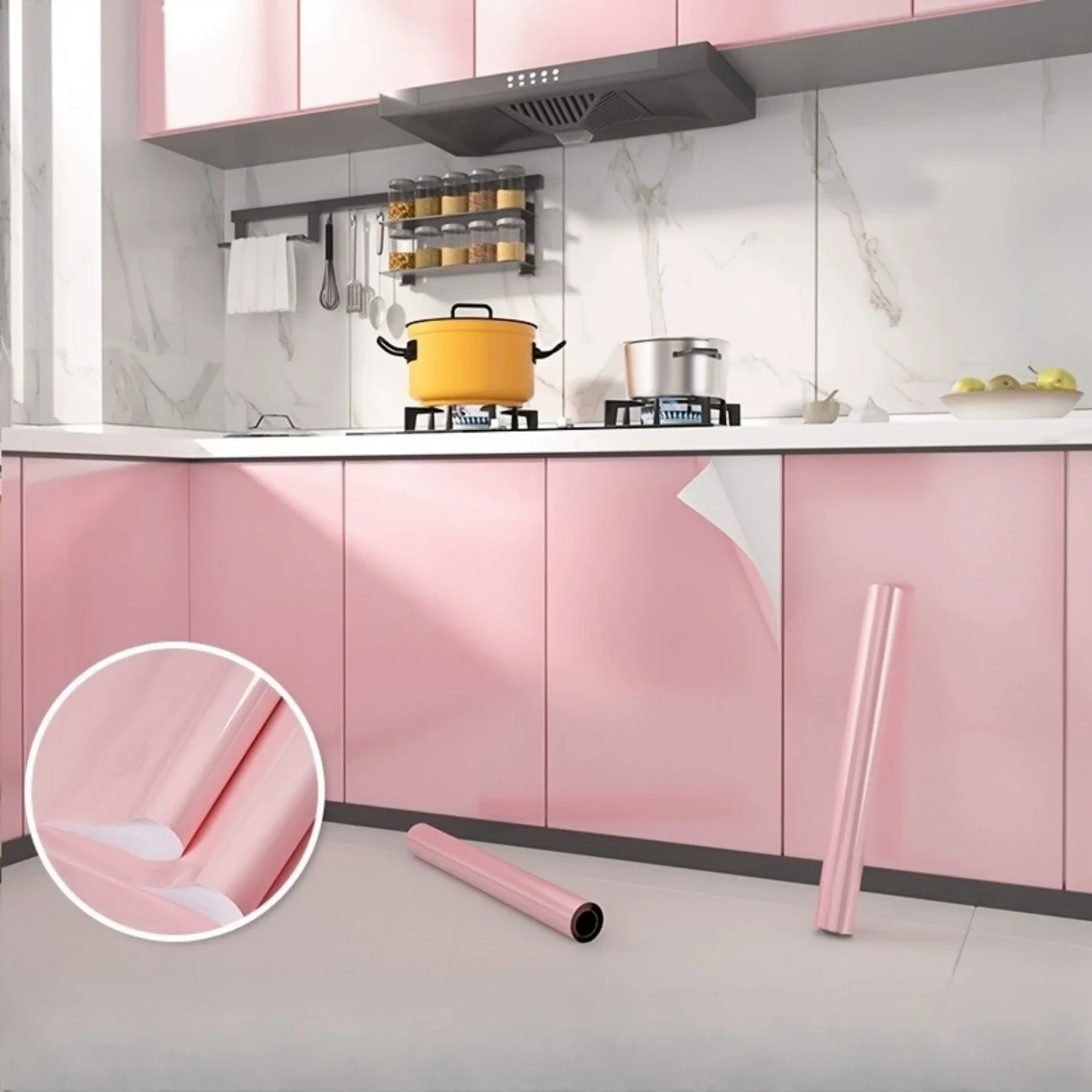 PVC Pearl Film Waterproof Wallpaper Room DIY Self-adhesive Pink/White Wardrobe Kitchen High Gloss Paste Furniture Wall Stickers