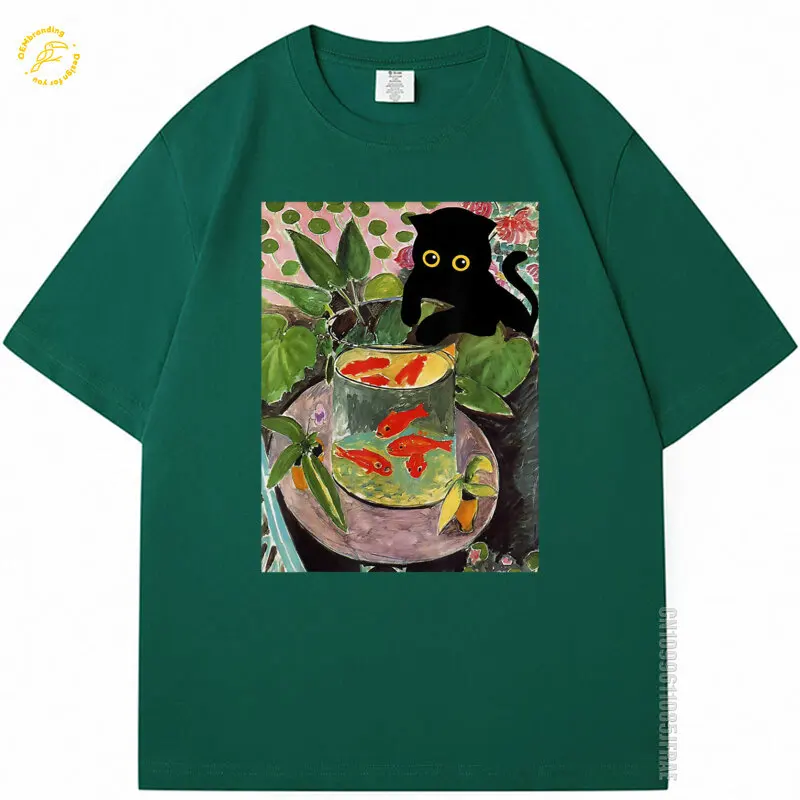 

Henri Matisse Goldfish And Cat Famous Artwork Painting Oversized Men's T-Shirt מותגים יוקרתיים Hombre Ropa חולצות קצרות גברים