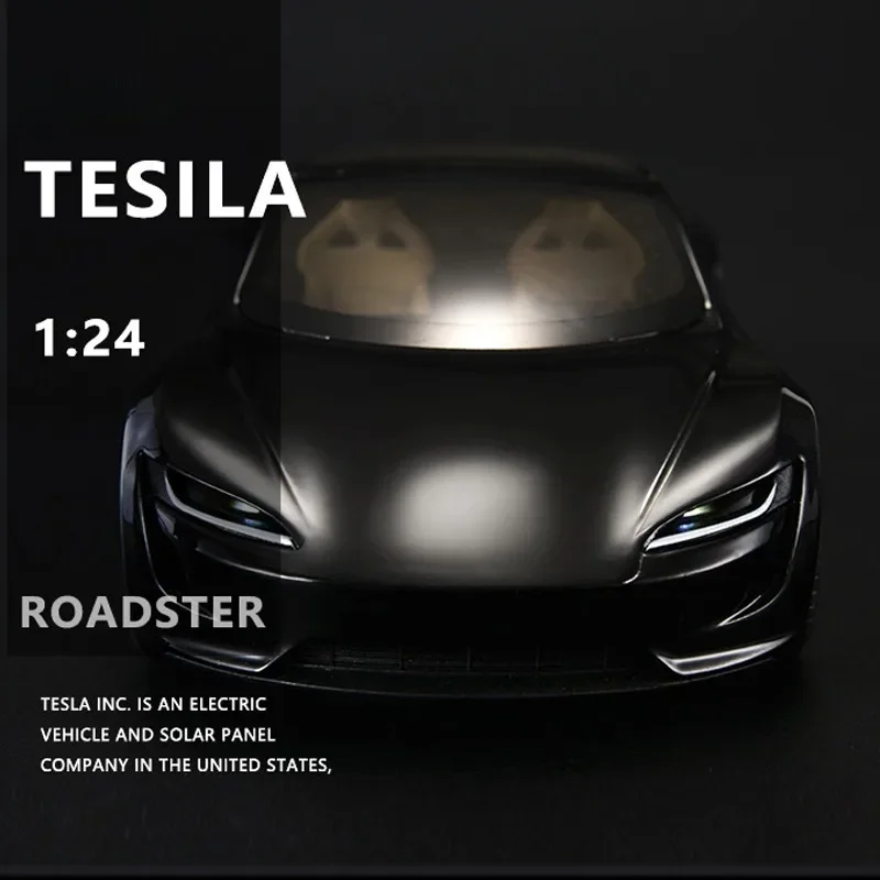 Simulazione 1:24 scala Tesla Roadster convertibile Sport Car Model Alloy Collective Miniature Voiture Sound and Light Boy Car Gift