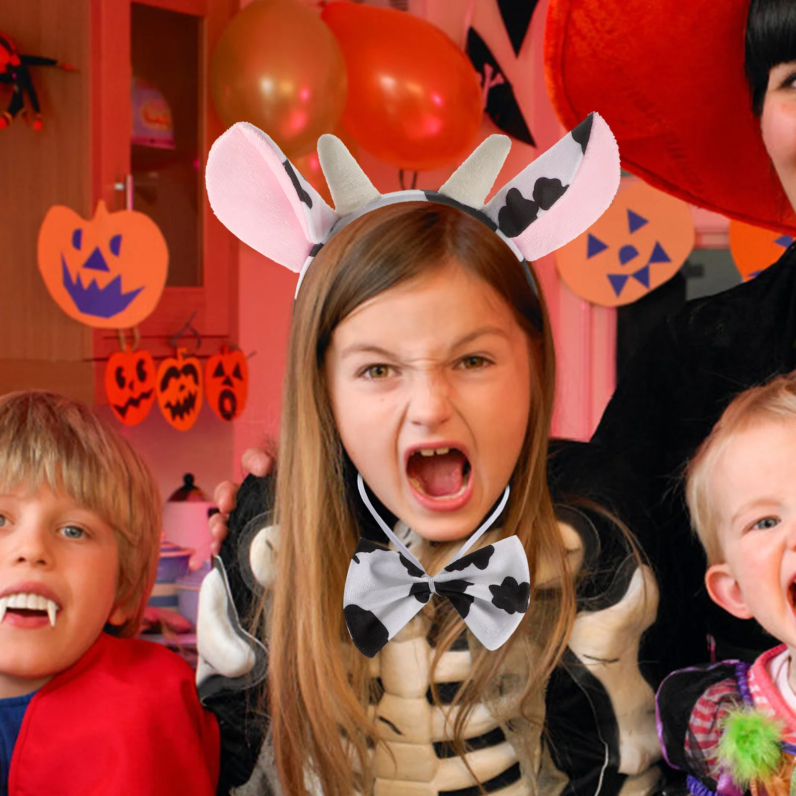 3 قطعة قرون البقرة Headbands ذيول القوس العلاقات قسط البقرة زي اكسسوارات لجميع القديسين حفلة الكرنفالات فستان بتصميم حالم