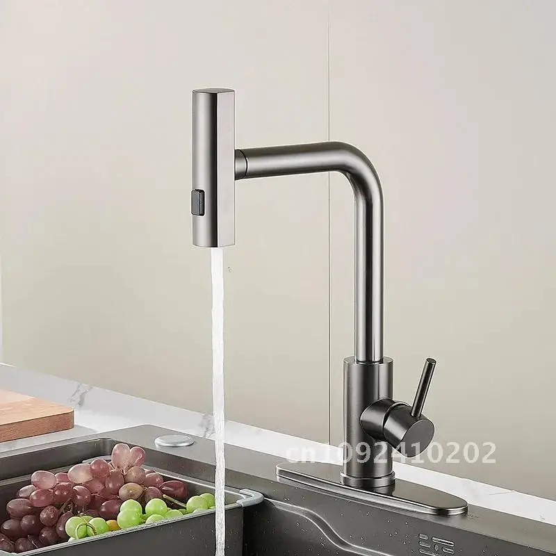Tuqiu Kitchen Faucets Brushed Grey/Niickel Pull Out Kitchen Faucet Mixer Tap Mixer Water Tap Gold Tap Mixer