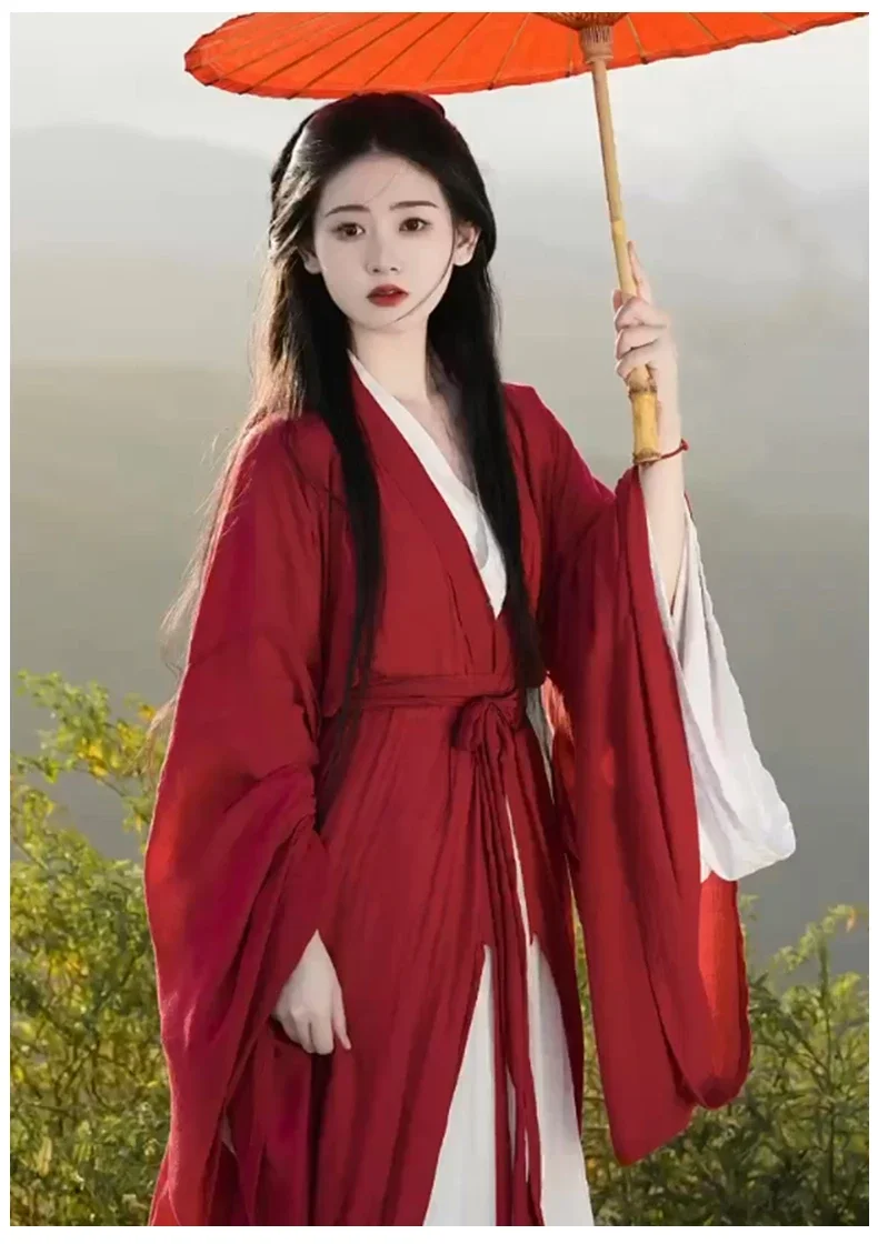 Chinese style Hanfu traditional red flowing Oriental fairy Cosplay stage dance robe fairy dress  ancient chinese costume