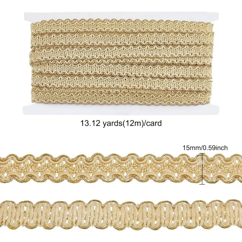 13 Yards Gimp Braid Trim Gold Edge Woven Braid Trim 15mm(W) Handmade Polyester Sewing Gold Metallic S Wave Braid Trim Craft