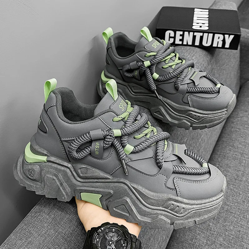 Men's Shoes New Fashion Breathable Non-slip Wear-resistant Outdoor Casual Thick-Lace-Up Chunky Platform Sneakers