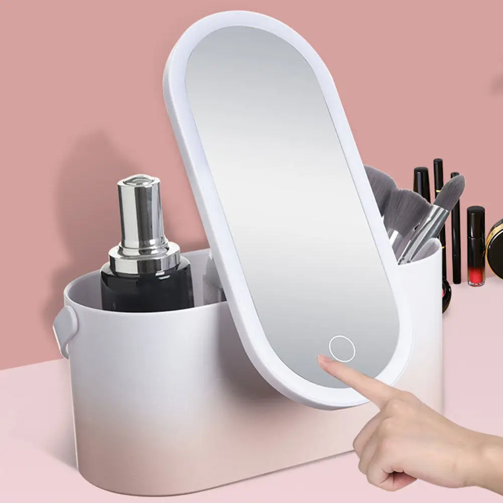 Stylish Portable Storage Box with High Definition Makeup Mirror ABS Material Desktop Skincare Organizer Female Present