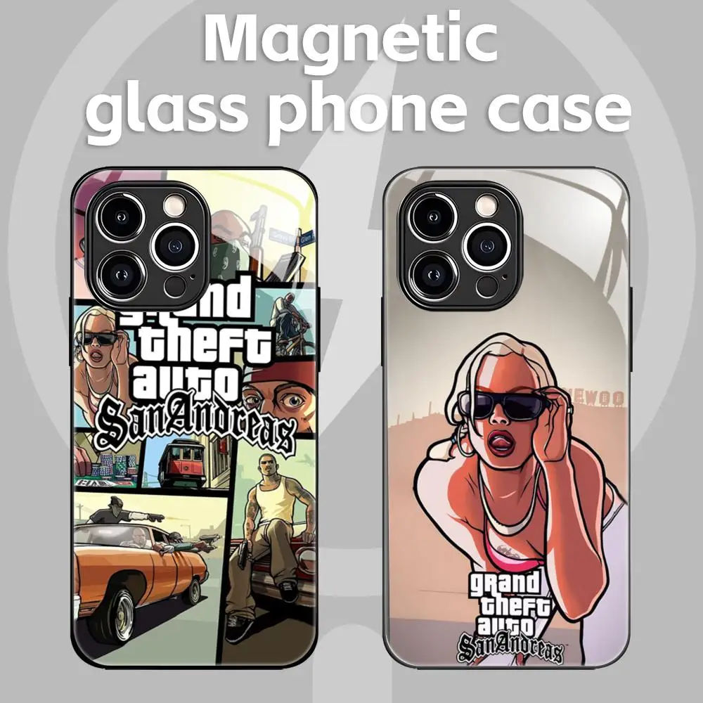 Чехол для телефона серии Rockstar R star G-GTA для iPhone 16, 15, 14, 13, 12, 11 X XR XS 8 Plus Mini Pro Max, стеклянный магнитный чехол