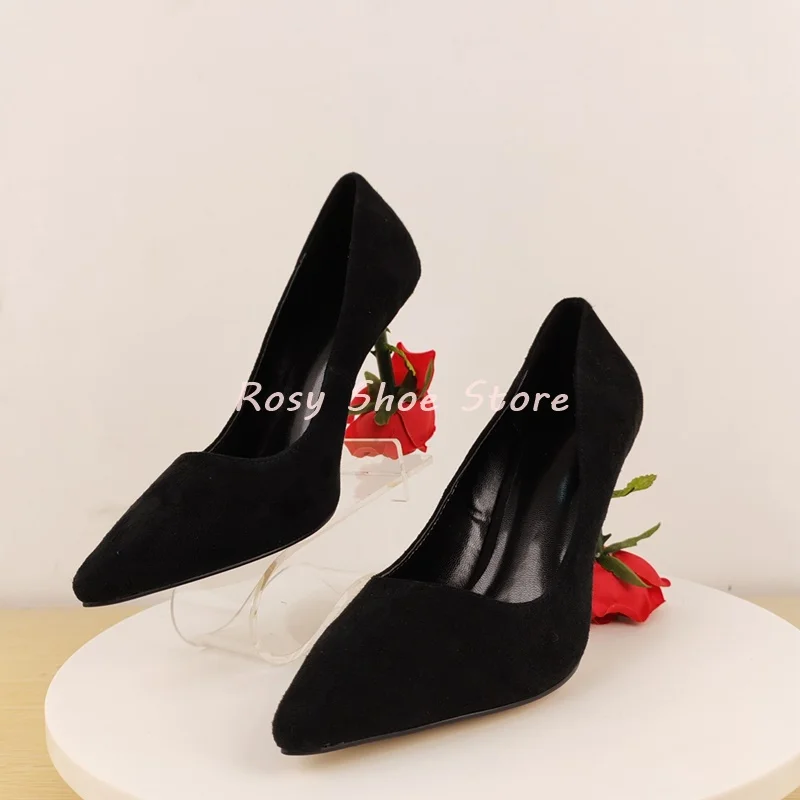 

Red Patent Leather Black Suede Elegant 3D Rose Heel Women's Pumps Wrapped Pointed Toe Shallow Mouth Wedding Banquet Bride Shoes