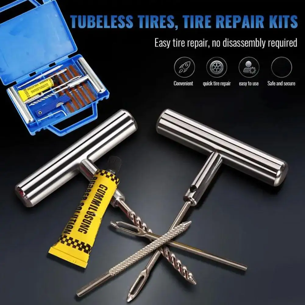 Car Tire Repair Kit With Box Tire Puncture Emergency Repair Tyre Tool Bicycle Tools Easy Car Motorcycle To Use Repairing NE D5J7