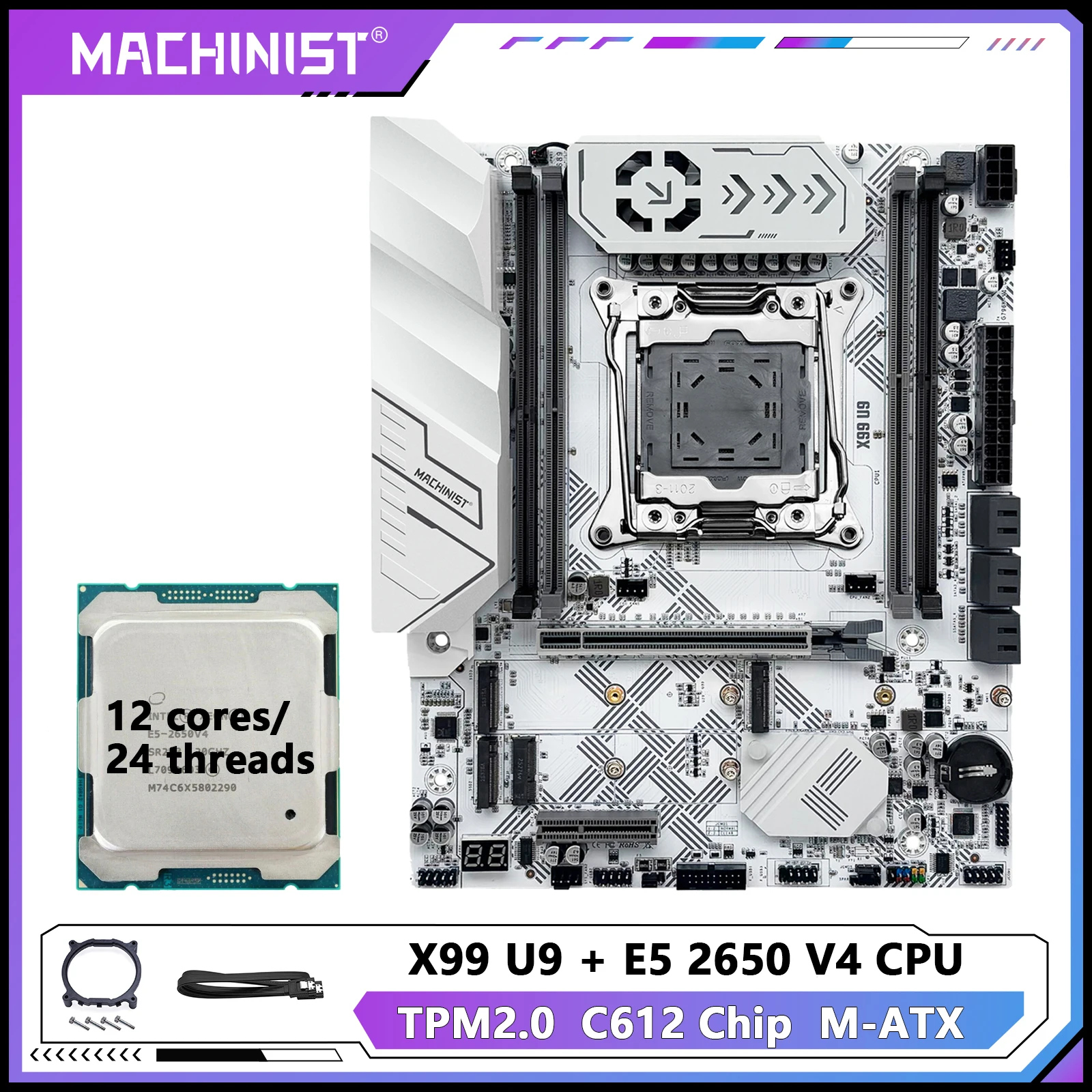 

X99 U9 MACHINIST X99 Комплект материнской платы Дополнительный LGA2011-3 Xeon E5 2650 V4 Поддержка процессора TPM2.0 DDR4 Память NVME M.2 USB 3.0