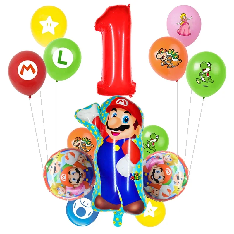 14pcs Cartoon Super Mario Theme Helium Balloons Set Anime Luigi Mario Latex Globos Children Birthday Party Decor Boys Baby Showe