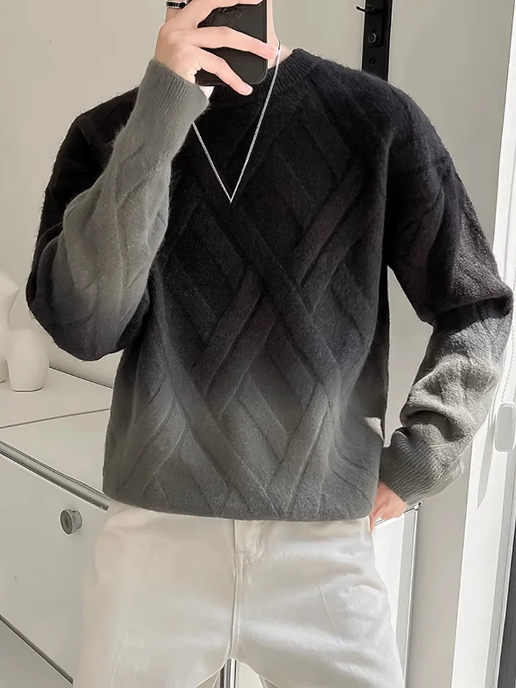 

adient Color Dyed Slim Fit Long Sve round Ne Knitted Sweater for Men Casual Winter Faion Knitwear Versatile Autumn W...