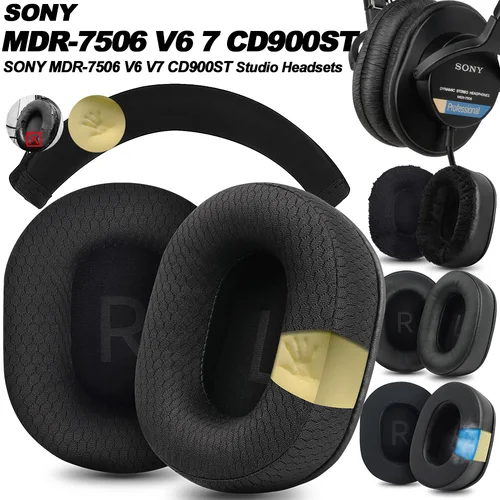 Almohadillas para auriculares SONY MDR-7506 V6 V7 CD900ST, almohadillas de repuesto, tela de malla, cubiertas de memoria, esponja, proteína suave
