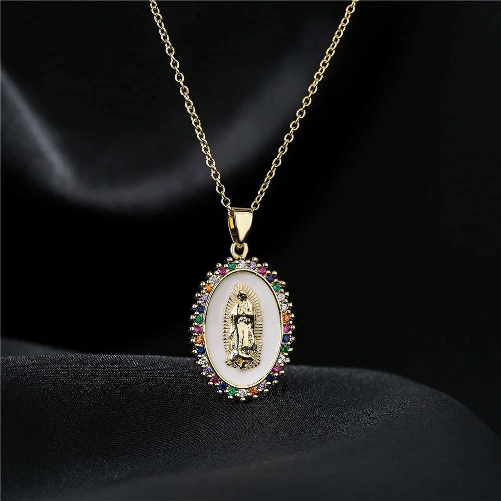 Luxurious Virgin Mary Pendant Necklaces With CZ Stone For Women Elegant Bling Jewelry Gift