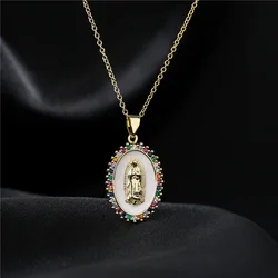 Luxurious Virgin Mary Pendant Necklaces With CZ Stone For Women Elegant Bling Jewelry Gift