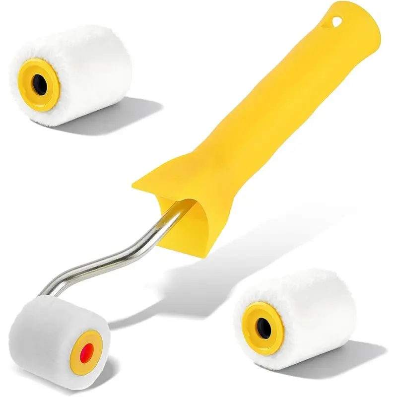 AT02-Extra Small Roller Paint Brush, 1 Inch Mini Paint Roller+ 2 Tiny Paint Brush Tools For Touch Up Trim Edge
