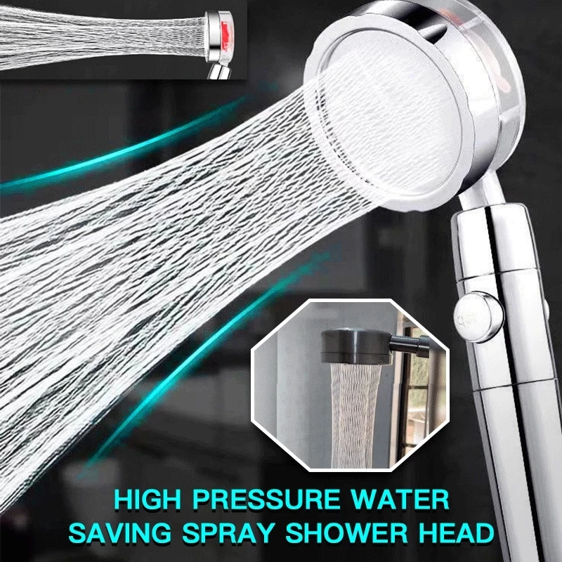 Shower Head Water Saving Flow 360 Degrees Rotating with Turbine Small Fan Rain High Pressure Spray Nozzle Bathroom Accessories