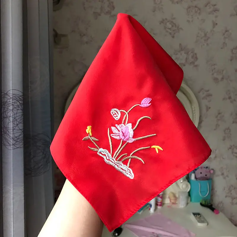 Elegant Handkerchief Towels Flower Embroidery Gifts Tender Chinese Style Ladies 28*28cm Soft Pocket Design Vintage Hot Sale New