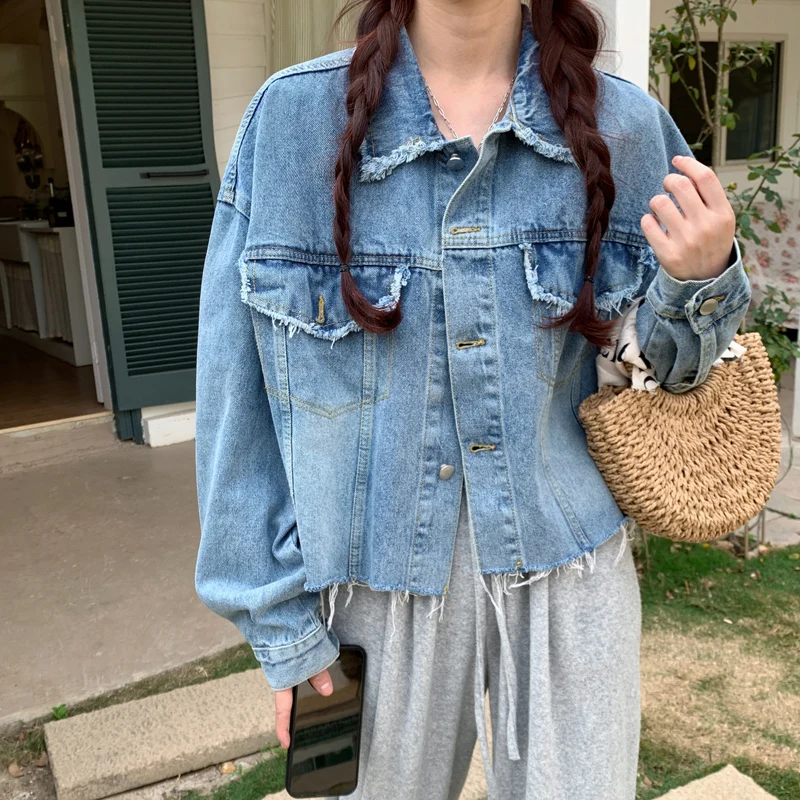 Denim Jacken Frauen High Street Punk Stil Langarm Ausgefranste Europäischen Chic Vintage Frühling Alle-spiel Mode Täglichen Neue ankunft