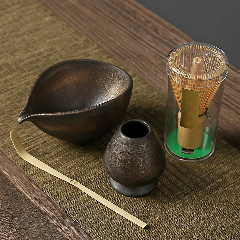 4pcs/set Japanese Style Matcha Tea Set With Tool Rack, Including Bowl, Whisk, Spoon, Great Gift For Ceremony, Traditional Japane