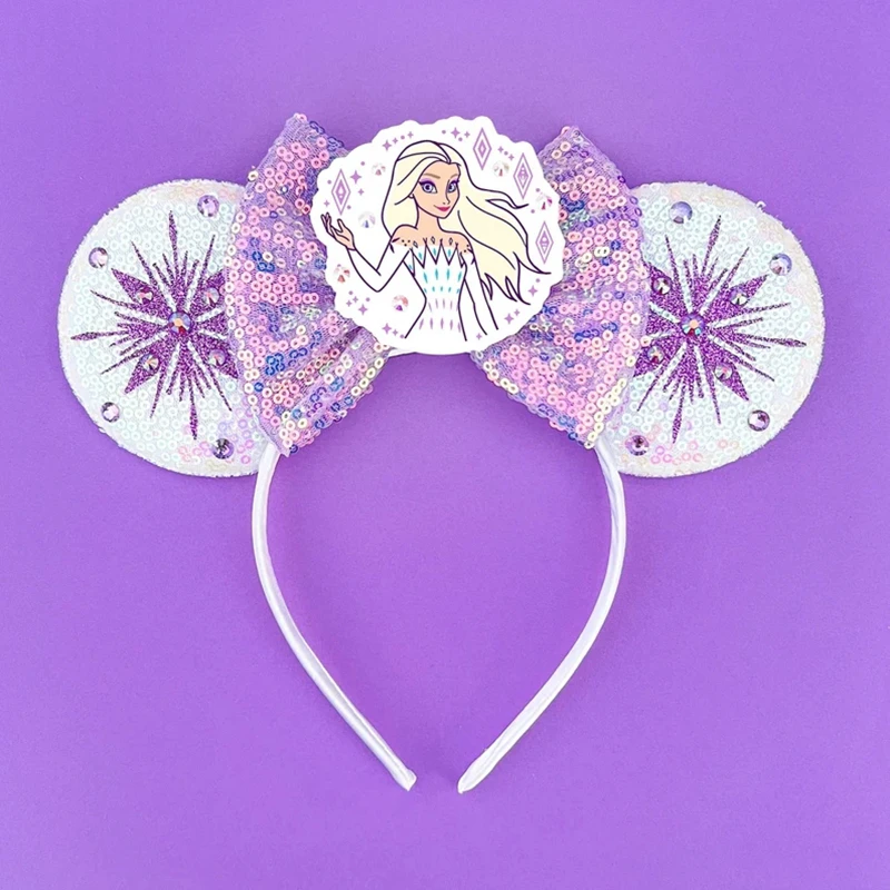 Disney Anime Frozen Ears Hairband Women Friends Party Snow Queen Headbands Girls Cute Sequins Bow Hair Accessories Kids Festival