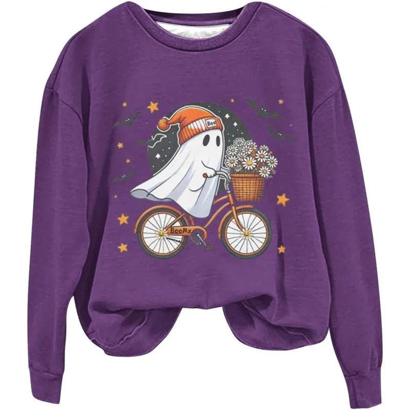 

Halloween Ghost Sportswear Women's Cute Ghost Cycling Hoodie Ghost Season Long Sleeve Halloween Pattern Printed Top