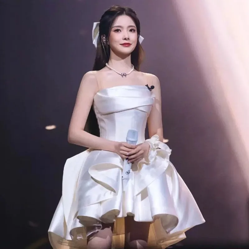 GIYSILE Customized White Light Wedding Dress Evening Gift New Fashion Sexy High-grade One-shoulder Tube Top Satin Princess Dress