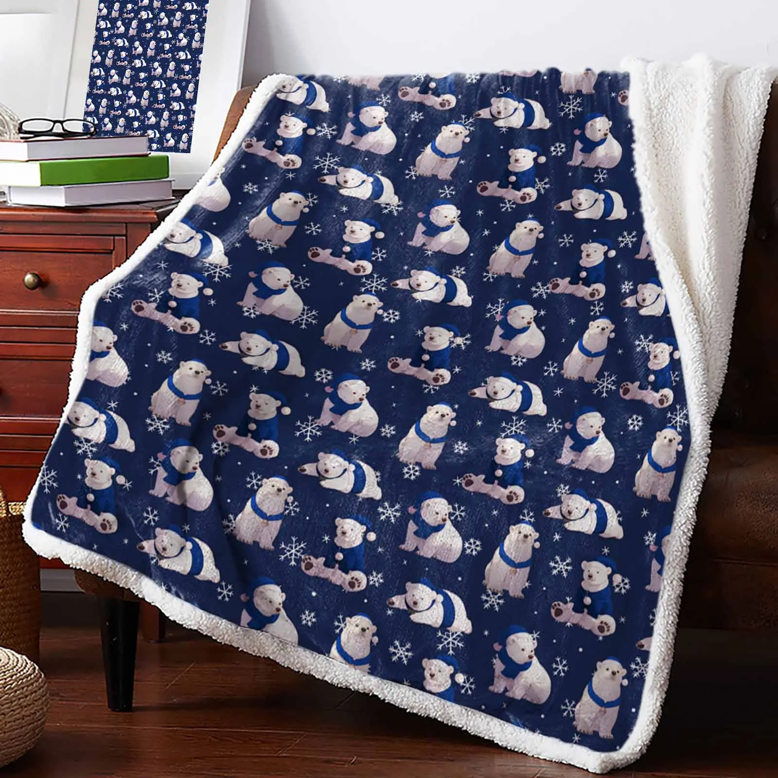 

Christmas Winter Polar Bear Cashmere Blanket Warm Winter Soft Throw Blankets For Beds Sofa Wool Blanket Bedspread