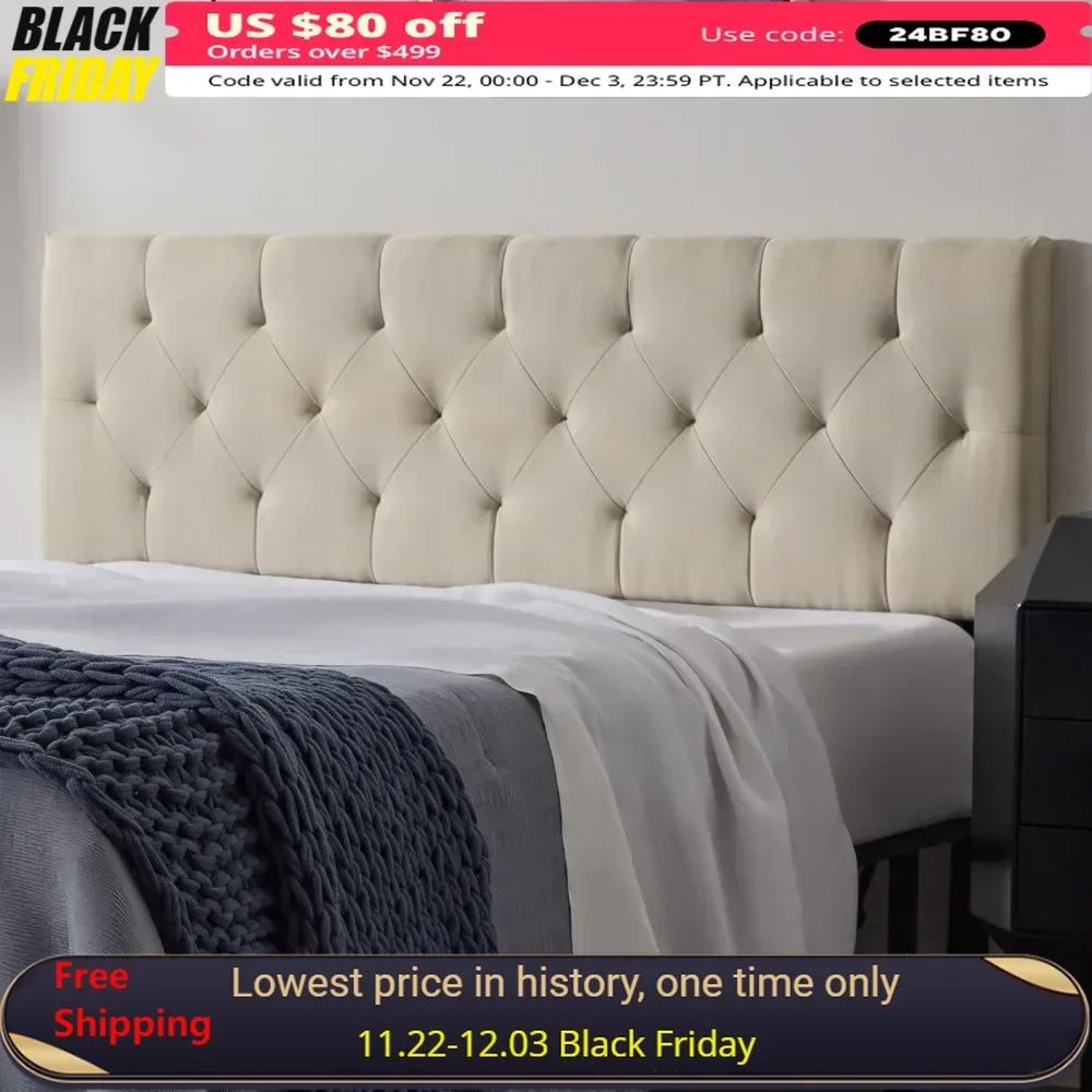 

Mid-rise Upholstered Headboard - Diamond Tufted - Padded Polyester - Adjustable Height from 34" to 46" King/California King