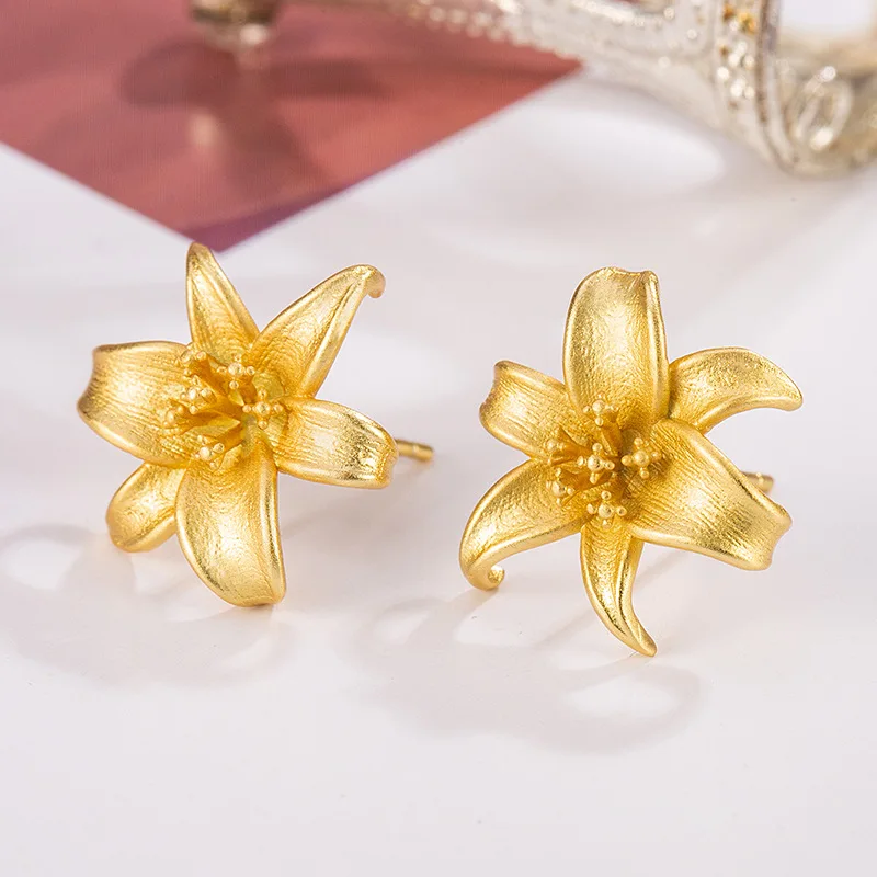 Pendientes elegantes Vintage de Color dorado con flores cepilladas mate, nuevo estilo clásico, pendientes florales de alta gama, joyería KOFSAC