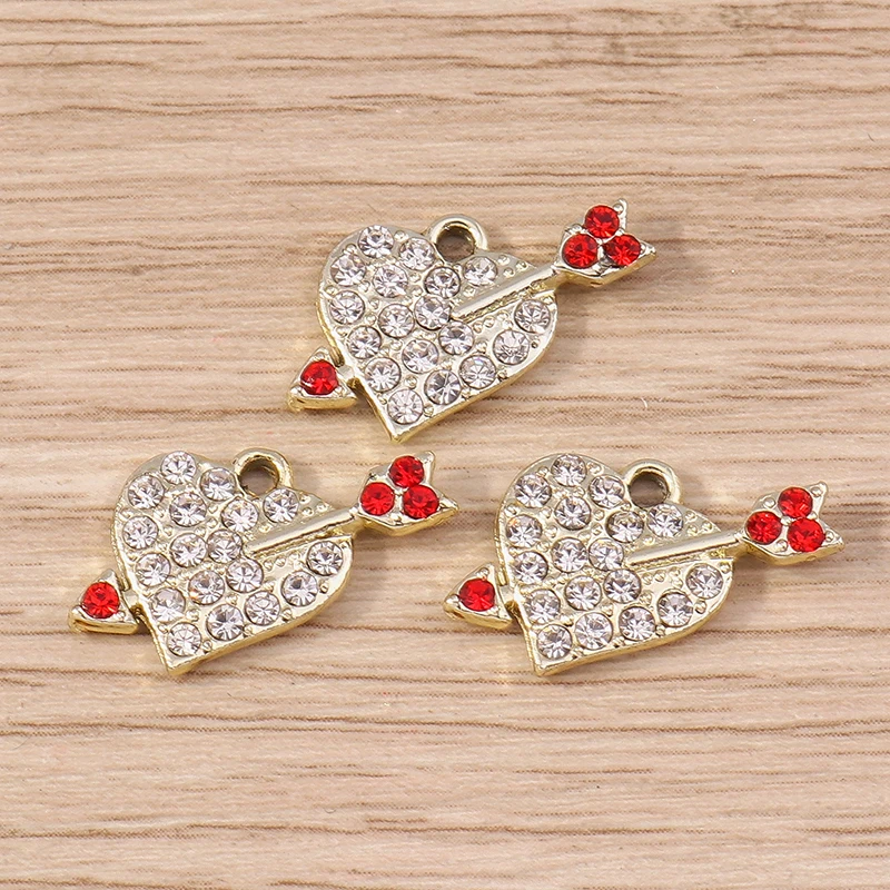 Tusember 10 Stück exquisite silberfarbene Kristall-Liebesherz-Charms für die Schmuckherstellung, modische Ohrringe, Halsketten, DIY-Anhänger – Detail 24