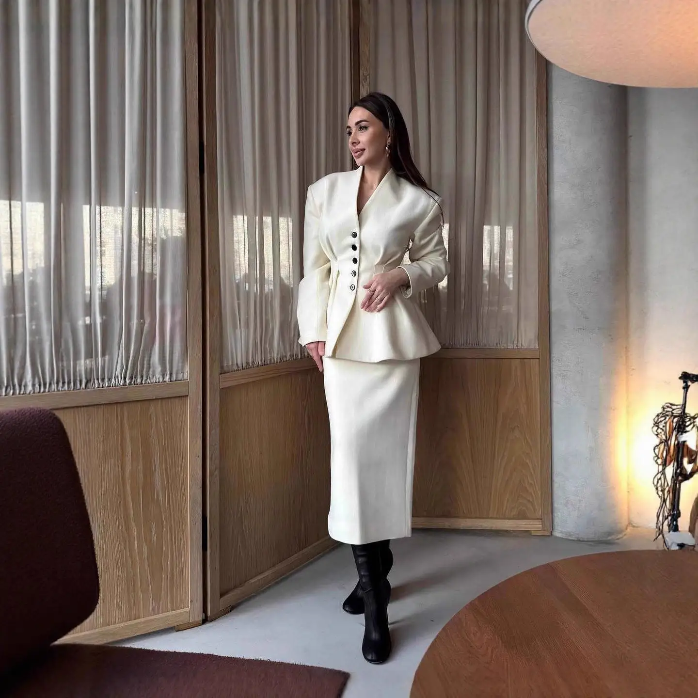 Damen Herbst Winter Reine Farbe ort Sve Geknöpfter Wollanzug Jaet Mantel Lang Sve Mittellang Anderes Material 00 %