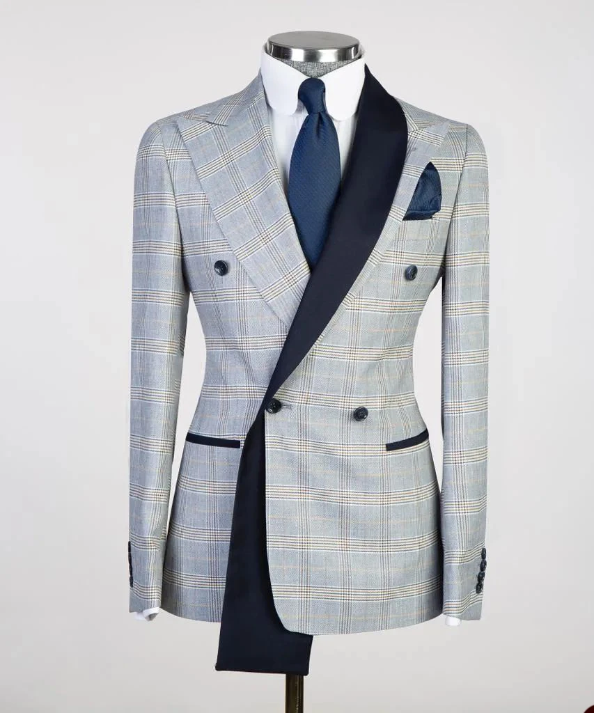 Luxury Plaid Wedding Suits For Men Peak Lapel Groom Wear Slim Fit Tuxedos Business Jacket Custom Made Only Blazer