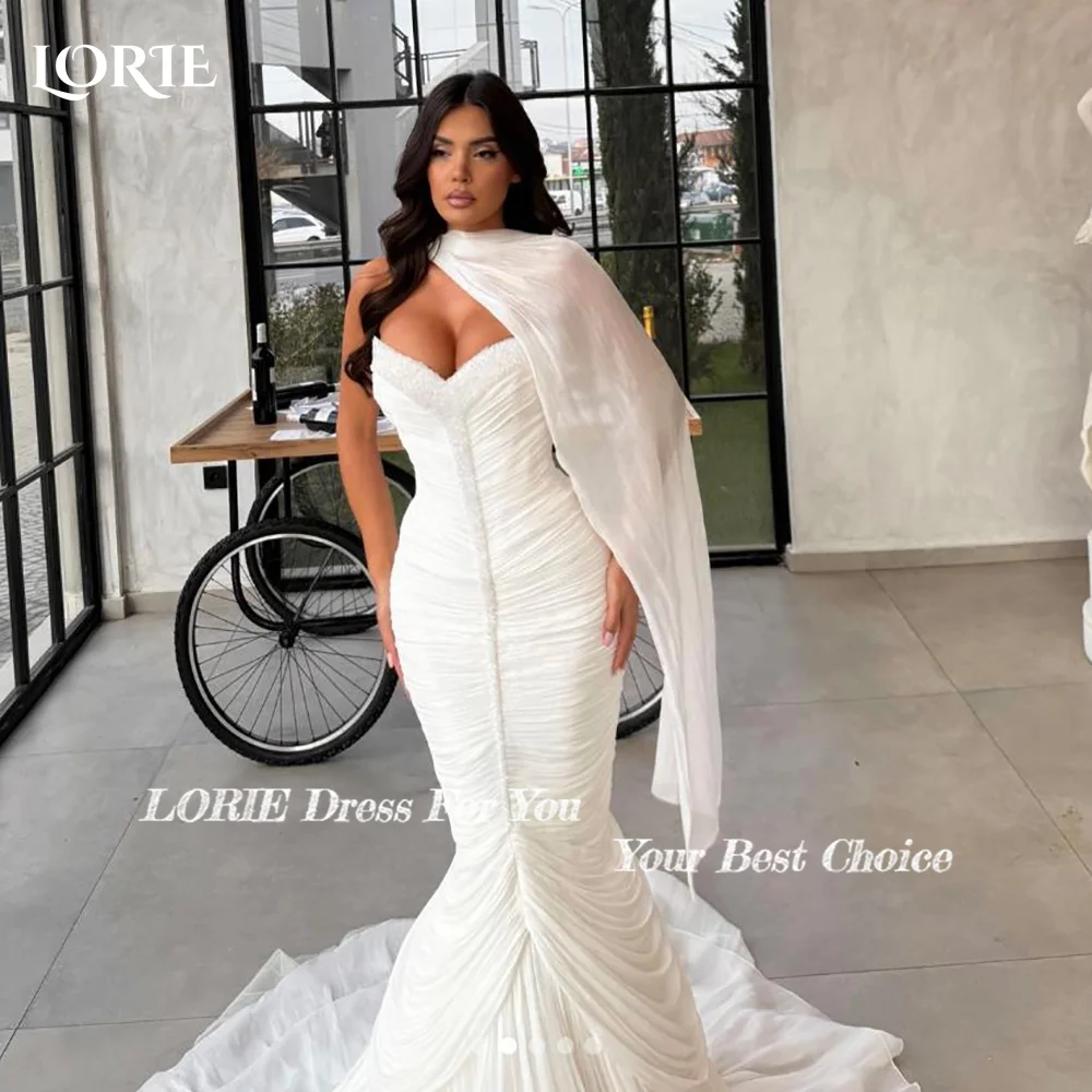 LORIE Plooien Zeemeermin Trouwjurken Arabië Bal Sweetheart Parels Bruidsjurk Prinses Bruid Jurk Aangepaste Eenvoudige Jurk