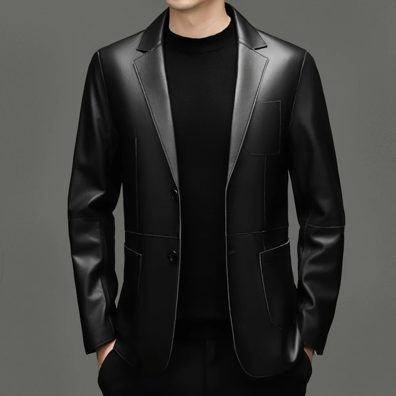 

High-End Brazers For Men Sheepskin Genuine Leather Smart Casual Spring Top Quality Soft Comfortable Suit Jackets Terno Masculino