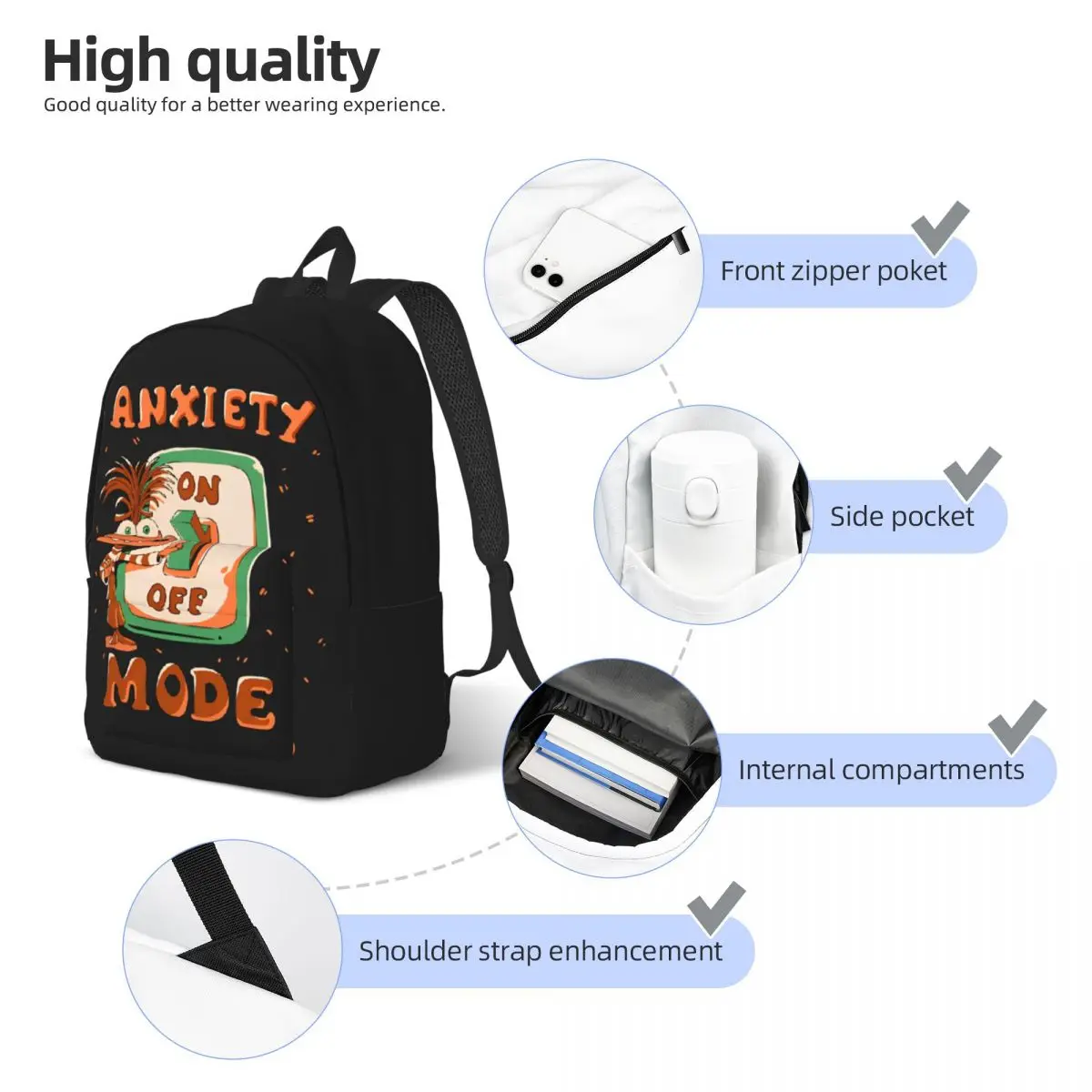 Modalità ansia Inside Out 2 zaino elementare High College School Student Movie Cartoon Bookbag uomo donna Daypack Travel