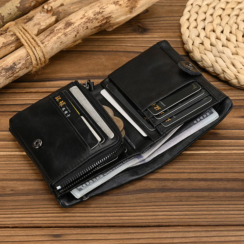  New Design Real Leather Short Wallet For Men Women Real Leather Black Coin Card Slot Bag Travel Unisex Purse 카드지갑 cartera homb