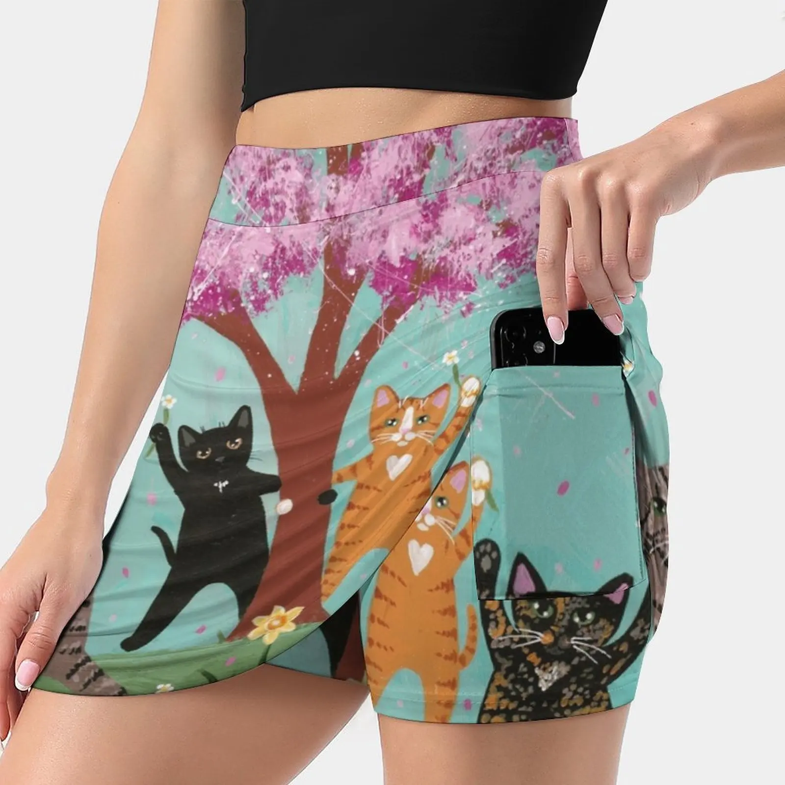 

Celebration Of Spring Women Sports Skirt Tennis Golf Dance Fitness Running Yoga Skirts Original Cat Folk Art Spring Celebration