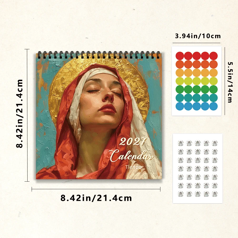 1pc 2027 European Art Wall Calendar,12‑Month Planner,Gift For Back‑to‑School,Christmas,New Year,Free Stickers Included