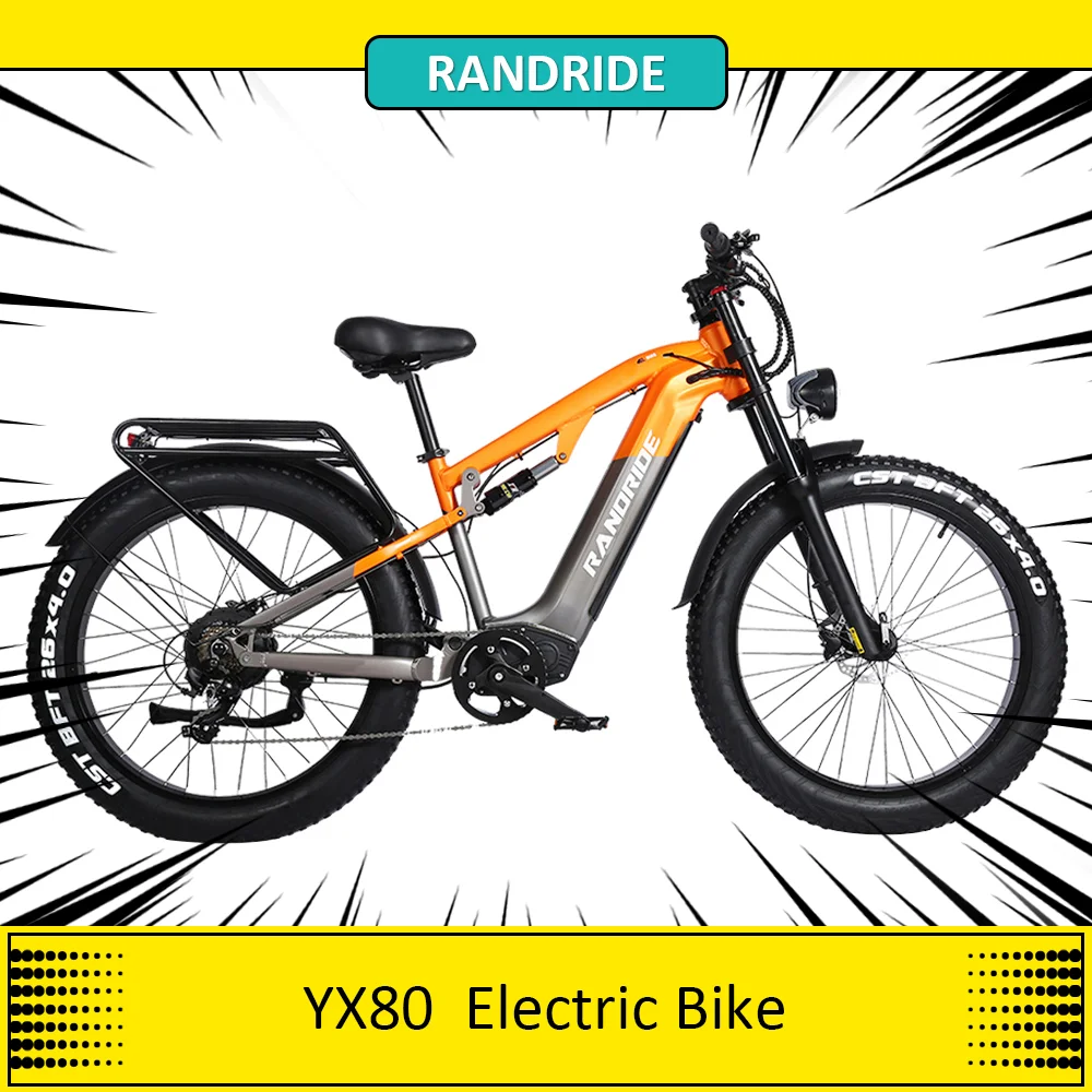 RANDRIDE YX80 Electric Bike, 1500W Brushless Motor, 48V 20Ah Battery, 26x4.0'' CST Fat Tire Ebike, 50km/h Speed,Hydraulic Brake