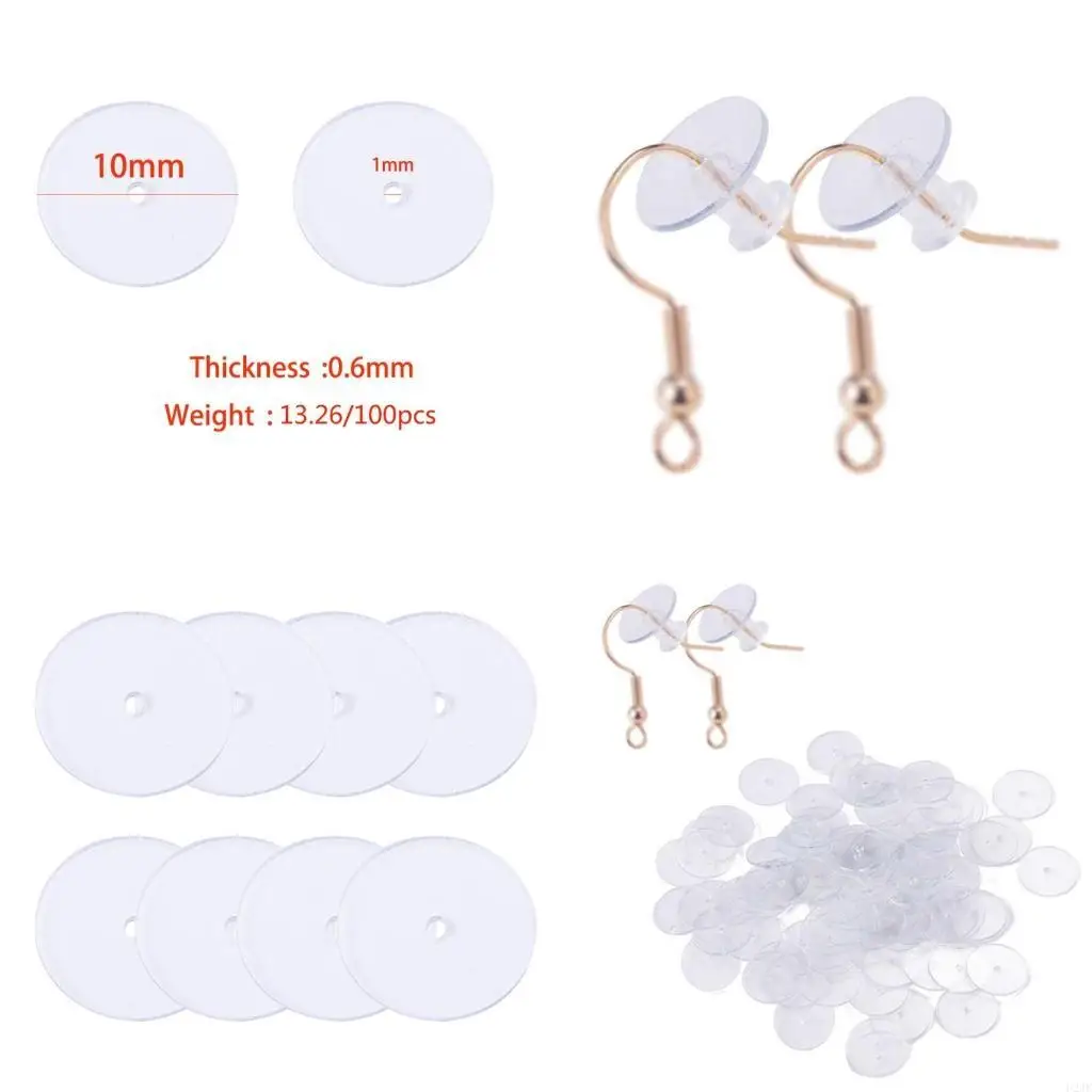 

200x Earrings Clear Disc Pads Lightweight Anti Pain Round Discs for Earring Backs Dangle Earrings to Stabilize Earrings