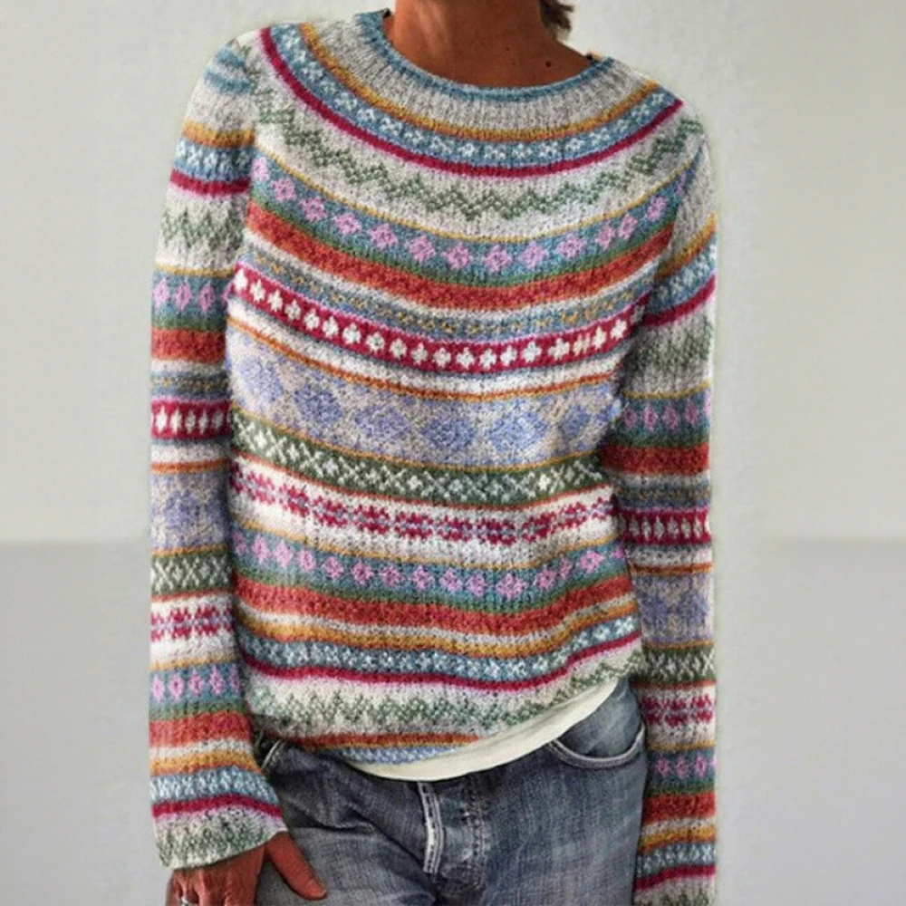 

Women's Autumn Winter Full Print Long Sleeve High Neck Sweater Daily Basic Comfortable Loose Fit Top for Casual Wear