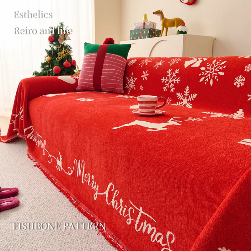 Christmas Universal Chenille Sofa Cover Four Seasons Slip-resistant Simple Sofa Blanket Full-wrap Cat-proof Towel Covers