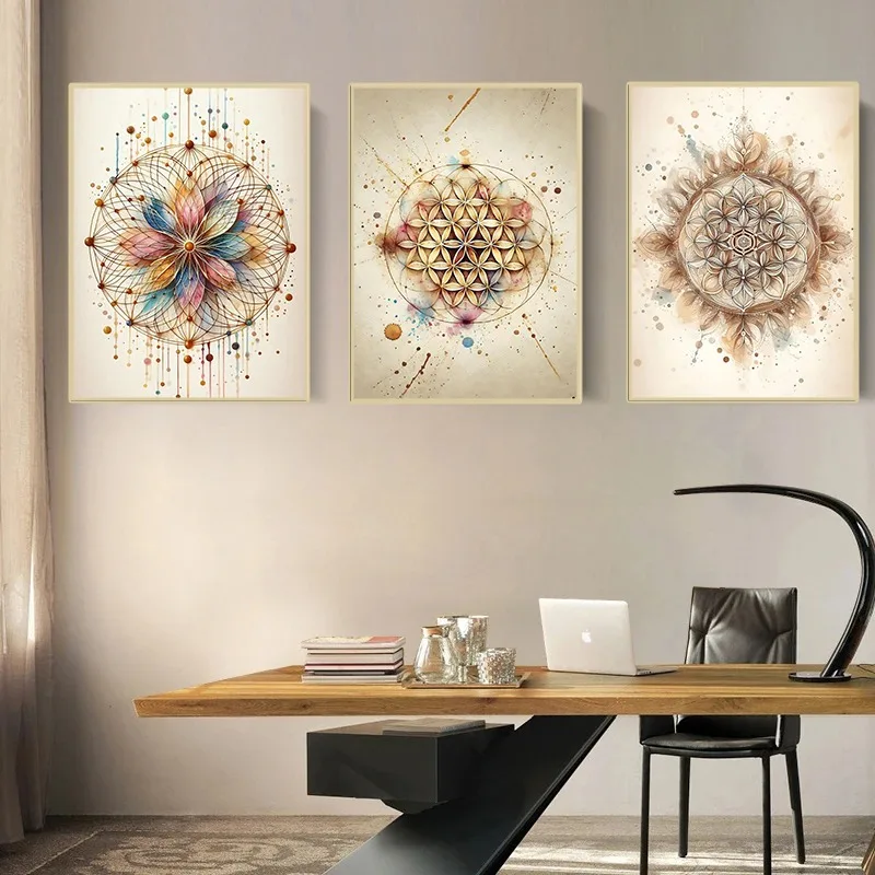 Boho Flower of Life Meditation Poster Positive Energy Sacred Geometry Canvas Painting Spiritual Wall Art Living Room Home Decor